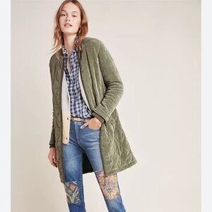 Anthropologie Moss Green Corduroy Quilted Jacket